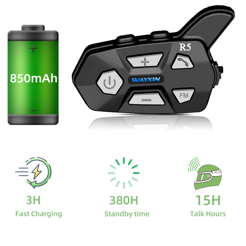 WAYXIN Bluetooth Intercom 2 Rider FM Motorkerékpár Bluetooth Sisak Intercom 1200M MOTO Interphone Sisak Fejhallgatók Intercom R5