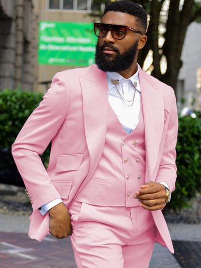 Slim Fit férfi öltönyök duplasoros szellőzőnyílású hajtókás afrikai esküvői szmoking vőlegénynek, 3 részes férfi divat dzseki nadrág