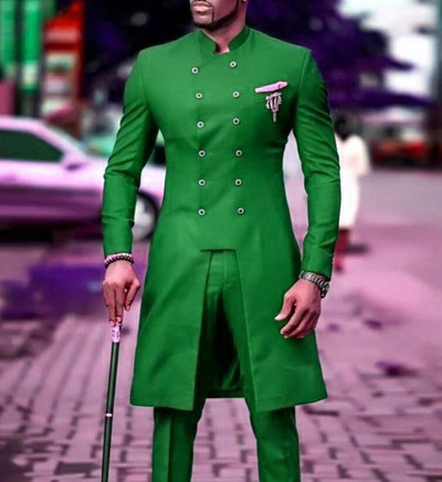 Kétsoros férfi esküvői öltöny szett, karcsú, vacsorabálihoz, állógallérral, vőlegény szmoking, egyedi fekete frakk, legjobb blézer