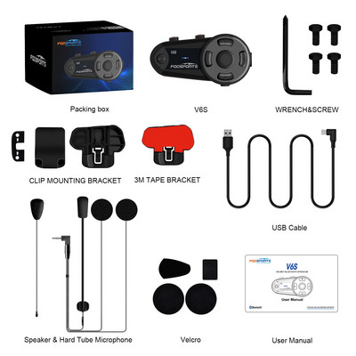 Fodsports V6S sisak kaputelefon motorkerékpár bluetooth bluetooth headset 1000m IP65 vízálló vezeték nélküli interfon BT5.0 FM rádió