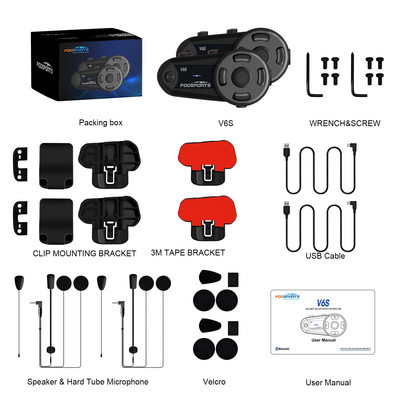 Fodsports V6S sisak kaputelefon motorkerékpár bluetooth bluetooth headset 1000m IP65 vízálló vezeték nélküli interfon BT5.0 FM rádió