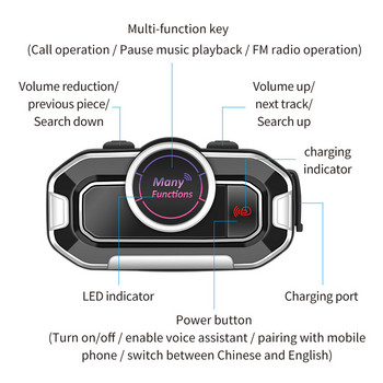 V9 Мотоциклетна каска Слушалки Bluetooth 5.0 Интерком ABS Hands-free Interphone Музикален плейър Интерком слушалки Поддръжка на FM радио