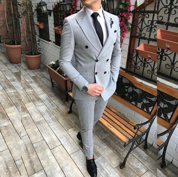 2020 Costume Homme Grey Groomsmen Groom Tuxedos Мъжка сватбена рокля Мъжко яке Блейзър Абитуриентска вечеря (сако+панталон+вратовръзка+жилетка)