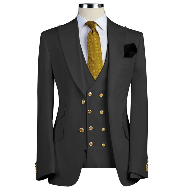 3 részes karcsú szabású üzleti öltöny férfiaknak, csúcsos hajtókával, vőlegény szmoking, divatos dzseki nadrággal, dupla mellű szellőző esküvői jelmez