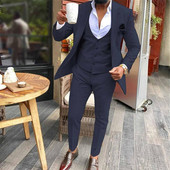 Slim Fit férfi öltönyök esküvőre, 3 részes, alkalmi stílusú férfi divatos jelmez, kabát mellény nadrággal, vőlegény szmoking 2021