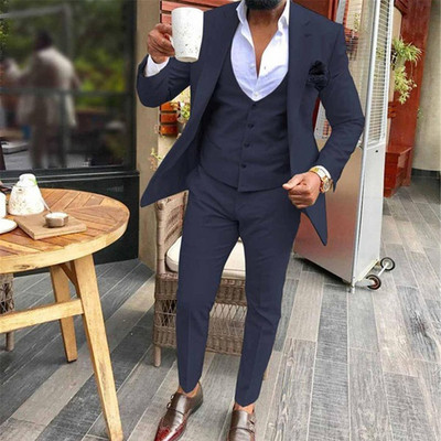 Slim Fit férfi öltönyök esküvőre, 3 részes, alkalmi stílusú férfi divatos jelmez, kabát mellény nadrággal, vőlegény szmoking 2021