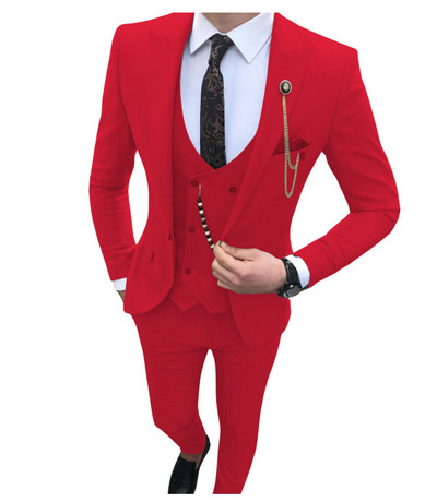 3 részes férfi öltöny, karcsú szabású üzleti vőlegény szmoking esküvőre, csúcsos hajtóka, egyedi férfi divatos kabát mellény nadrággal 2021