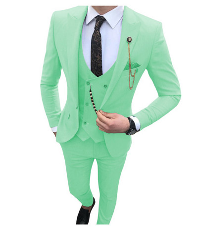 3 részes férfi öltöny, karcsú szabású üzleti vőlegény szmoking esküvőre, csúcsos hajtóka, egyedi férfi divatos kabát mellény nadrággal 2021