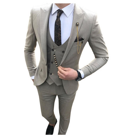 3 részes férfi öltöny, karcsú szabású üzleti vőlegény szmoking esküvőre, csúcsos hajtóka, egyedi férfi divatos kabát mellény nadrággal 2021
