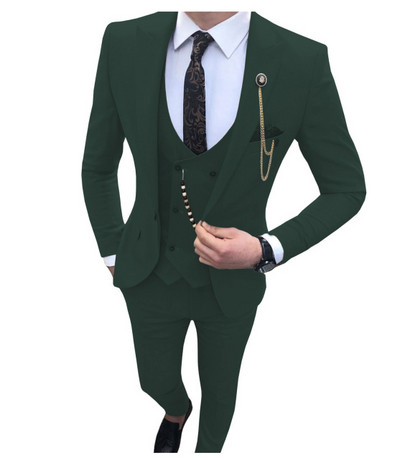 3 részes férfi öltöny, karcsú szabású üzleti vőlegény szmoking esküvőre, csúcsos hajtóka, egyedi férfi divatos kabát mellény nadrággal 2021