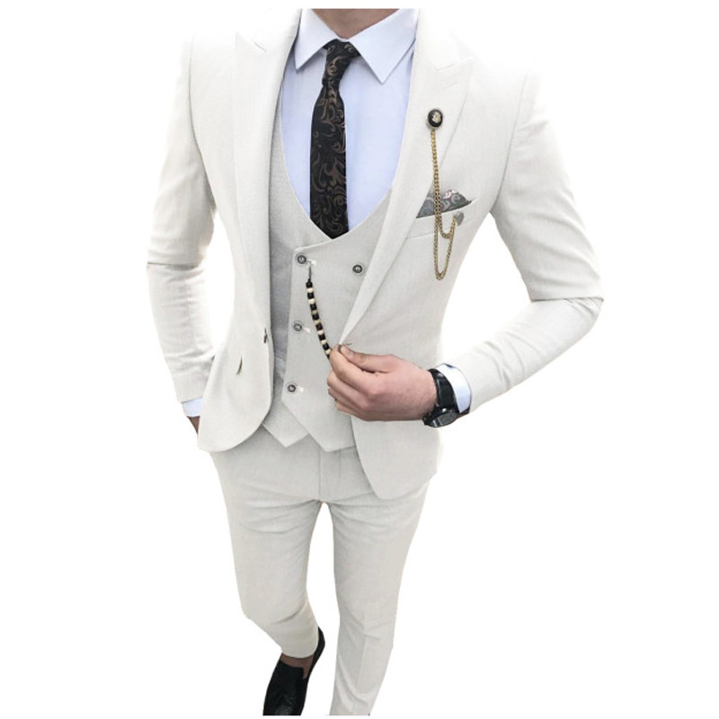 3 részes férfi öltöny, karcsú szabású üzleti vőlegény szmoking esküvőre, csúcsos hajtóka, egyedi férfi divatos kabát mellény nadrággal 2021