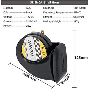 Универсална 12V сирена с рог на охлюв 130DB висок тон 510HZ Водоустойчив електрически въздушен клаксон за мотоциклет, автомобил, скутер