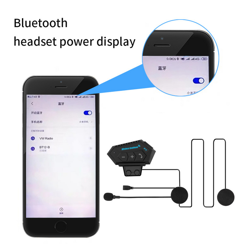 Bluetooth 5.0 sisak fejhallgató vízálló vezeték nélküli kihangosító fülhallgató beépített 500 ma akkumulátorral, hosszú készenléti állapot motorosok számára