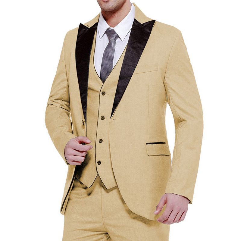 3 részes esküvői szmoking vőfélyeknek, csúcsos hajtóka karcsú szabású férfi öltöny szett kabát nadrággal Mellény Új divatos ruhák