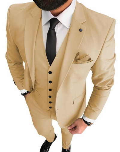 Esküvői olívazöld férfi öltöny, 3 részes, formális, hajtókás, szmoking, karcsúsított vőfély öltöny szett (kabát+mellény+nadrág)