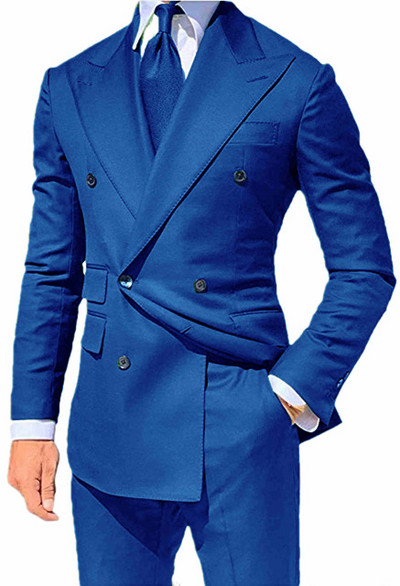 Kétsoros, vékony szabású férfi öltöny csúcsos hajtókával üzleti formális esküvői szmoking vőfélyeknek, 2 részes férfi divatblézer