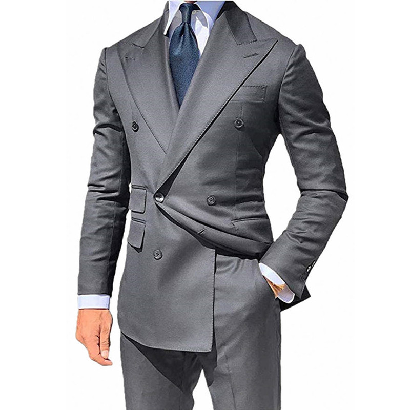 Kétsoros, vékony szabású férfi öltöny csúcsos hajtókával üzleti formális esküvői szmoking vőfélyeknek, 2 részes férfi divatblézer