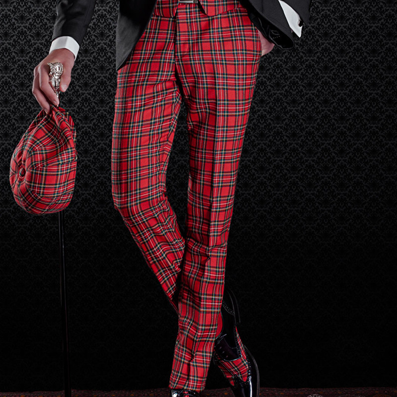 Skót kockás esküvői szmoking 3 részes karcsúsított fekete férfi öltöny kendő hajtókával Egyedi férfi divat ruhák Vőlegénykabát