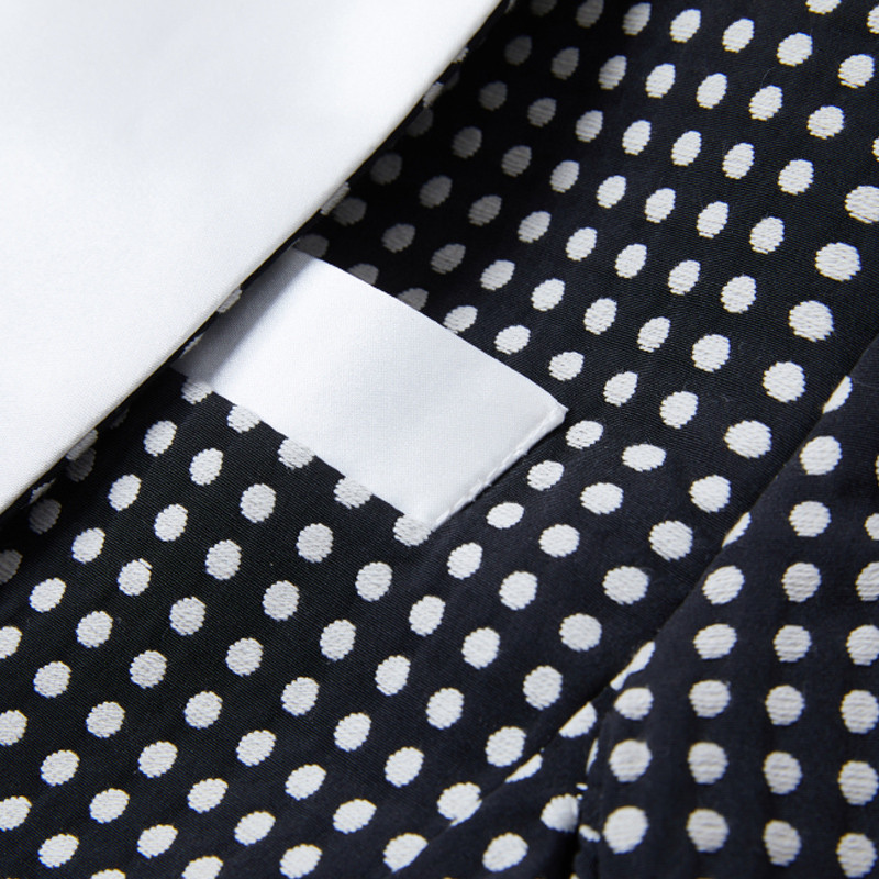 Fekete báli öltöny pontokkal karcsúsított, esküvői vőlegény szmoking, 2 részes férfi divatjelmez 2022 (kabát + nadrág)