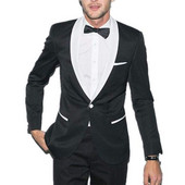 Fehér-fekete esküvői szmoking, 2 részes, vékony szabású férfi öltönyök báli vőfélyeknek Kendő hajtóka Egyedi férfi divatos jelmez dzseki nadrág