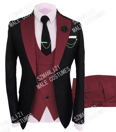 3 részes alkalmi férfi öltönyök, karcsú szabású hajtókával, esküvői szmoking Vőlegények divatos jelmez, kabát, mellény nadrág, 2021