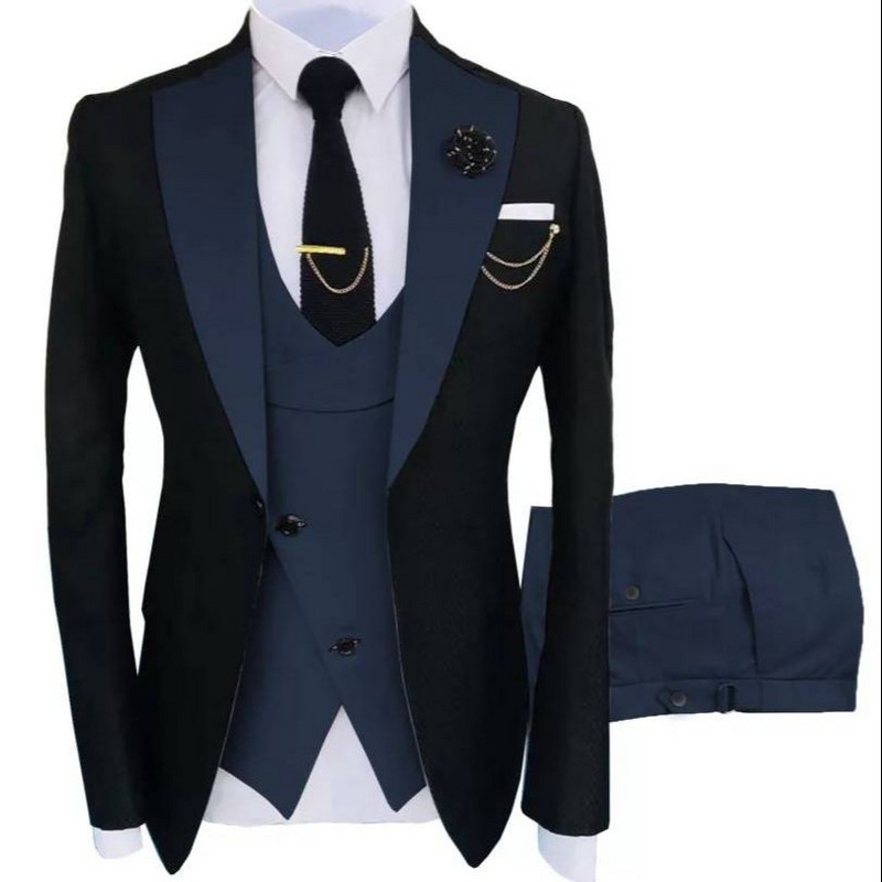 3 részes alkalmi férfi öltönyök, karcsú szabású hajtókával, esküvői szmoking Vőlegények divatos jelmez, kabát, mellény nadrág, 2021