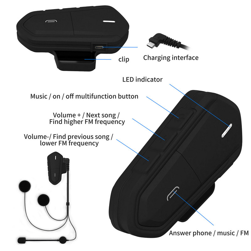 2,4 GHz-es motorkerékpáros kaputelefon motorosszán fejhallgató kommunikációs rendszer vízálló motoros fejhallgató sztereó hangeffektussal