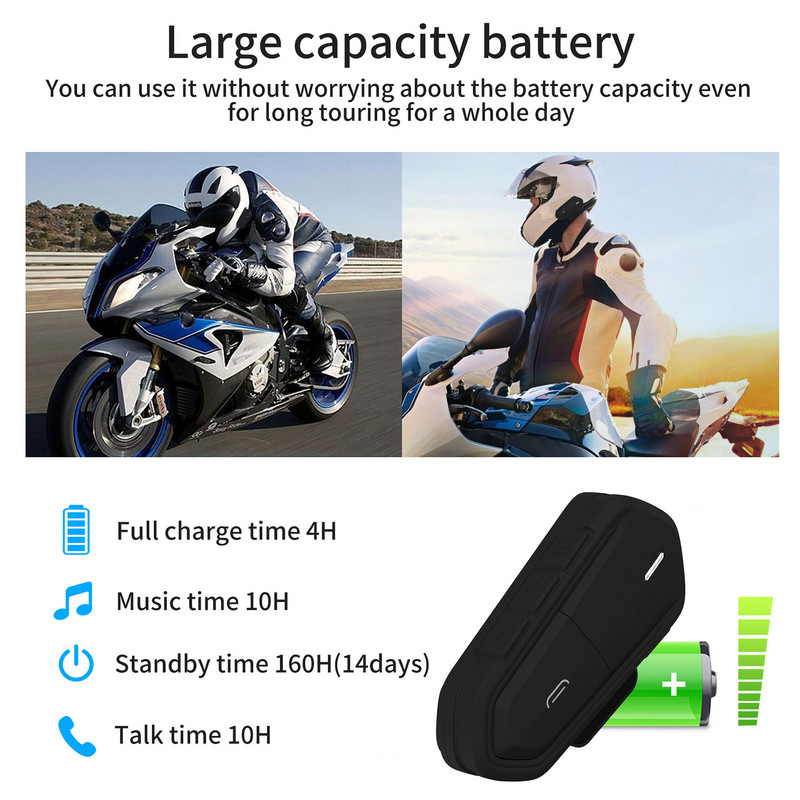 2,4 GHz-es motorkerékpáros kaputelefon motorosszán fejhallgató kommunikációs rendszer vízálló motoros fejhallgató sztereó hangeffektussal