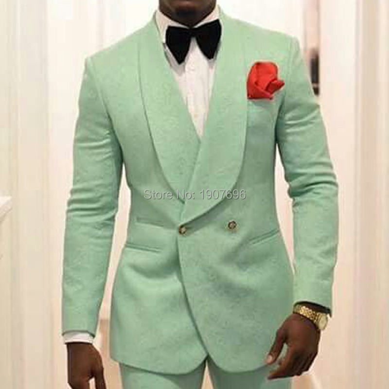 Mentazöld, virágos, karcsú szabású férfi öltönyök, dupla mellű, esküvői vőlegény szmoking, 2 részes szett kabát nadrág énekes báli színpad
