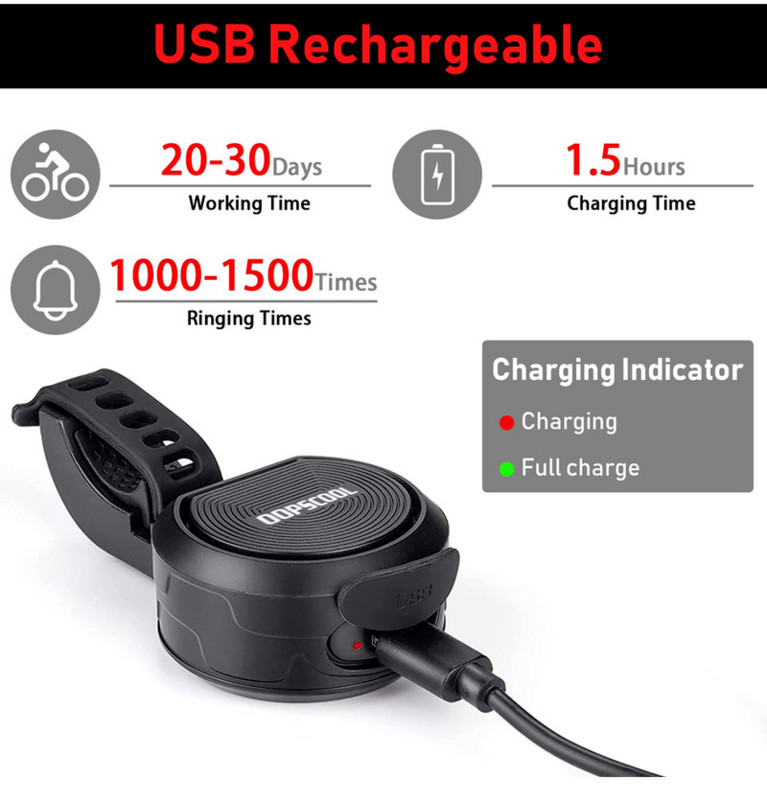 Elektromos csengő kerékpár kürt Elektromos robogó motorkerékpár riasztó kormányhangszóró USB újratölthető vízálló lopásgátló kürt