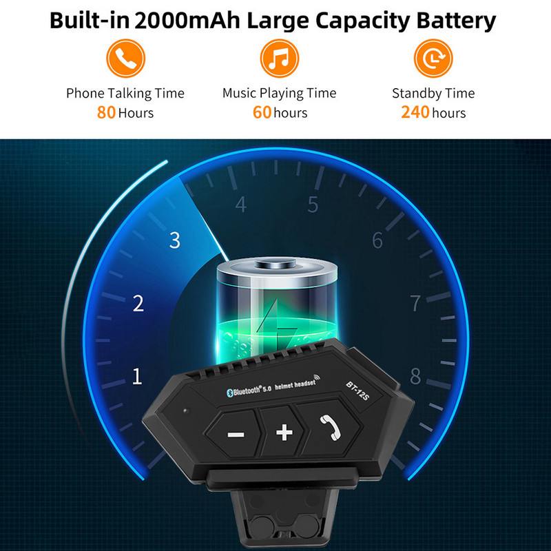 BT-12 S motoros sisak fejhallgató Bluetooth 5.0 kihangosító hívás fülhallgató sztereó interferencia gátló fejhallgató hangszóróhoz Moto Rider