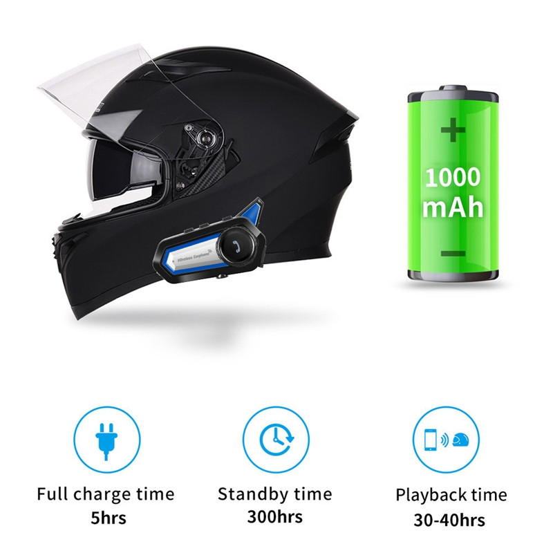 Motorkerékpár Bluetooth sisak fejhallgató 1000 Mah akkumulátoros vízálló kerékpáros CNC zajcsökkentő fülhallgató zseblámpával