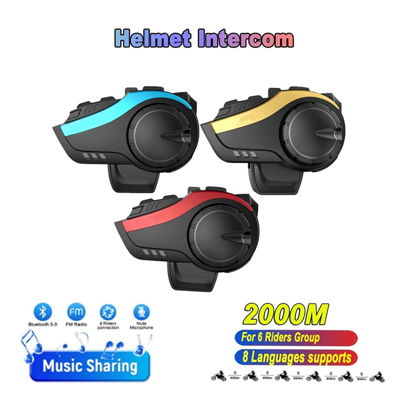 Motorkerékpár 2000M Bluetooth sisak Intercom 6 Rider Interphone headset kompatibilis az összes Bluetooth fejhallgatóval