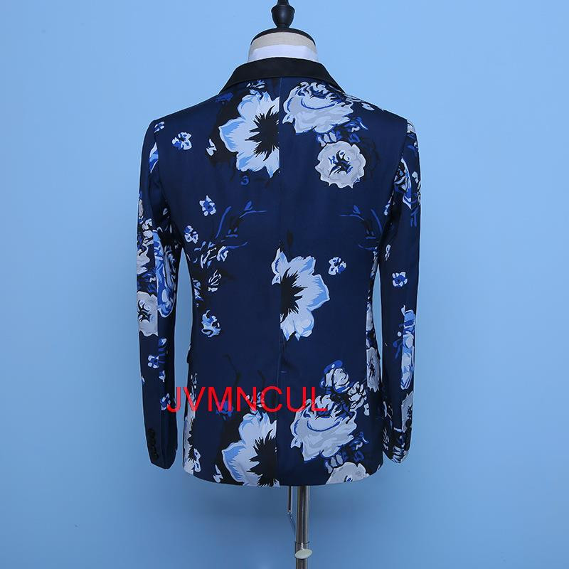 Új érkezett Royal Blue virágos férfi öltönyök esküvőre Legújabb minták Vőlegény szmoking Kendő hajtóka öltöny Férfi Vőfélyek Legjobb férfi blézer
