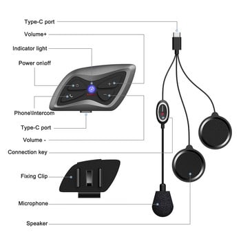 Teleheer T6 Plus мотоциклетна каска Bluetooth водоустойчива слушалка Full Duplex BT Real-time Intercom Support Multi-person Intercom