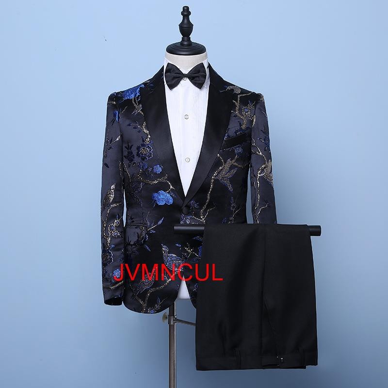 Sötétkék öltöny Férfi Slim Fit Intelligens üzleti férfi öltöny Alkalmi utcai öltöny Ternos vőlegény esküvői öltöny férfiaknak 2 részes kabát nadrág