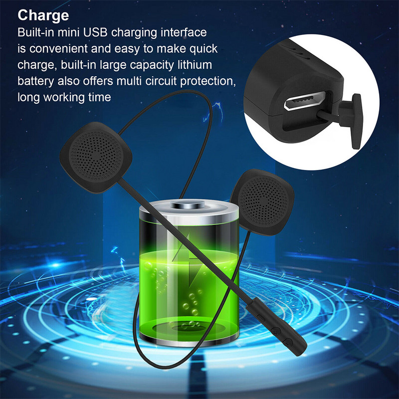 Újratölthető interferenciamentes motoros sisak Bluetooth 5.0 fejhallgató Moto vezeték nélküli kihangosító fejhallgató hangszóró mikrofon USB