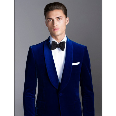 Klasszikus, sötétkék bársonyos vőlegény szmoking, férfi blézer vőfély öltöny, vékony szabású férfi esküvői öltöny kabát 2023 (kabát+nadrág)