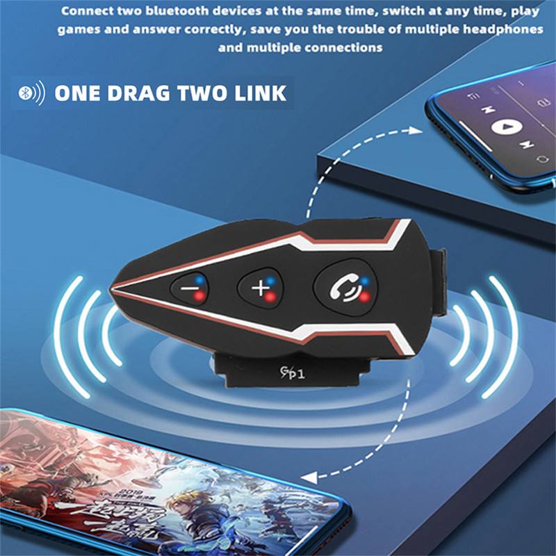 Motoros sisak Bluetooth Headset Vezeték nélküli Automatikus hívásfogadás Vízálló motoros fülhallgató LED lámpával 2600mAh akkumulátor