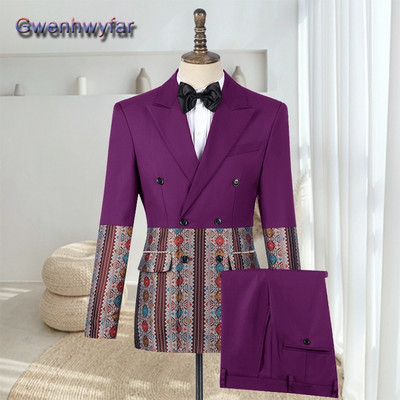 Gwenhwyfar méretre szabott férfi esküvői öltöny, Peak Lapel dupla mellű vőlegény blézer szmoking, Slim Fit Costume Pour Hommes Terno Masculino