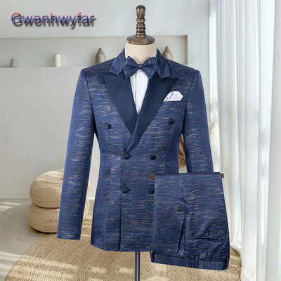 Gwenhwyfar méretre szabott férfi esküvői öltöny, Peak Lapel dupla mellű vőlegény blézer szmoking, Slim Fit Costume Pour Hommes Terno Masculino