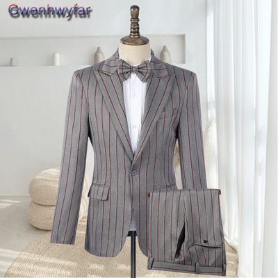 Gwenhwyfar méretre szabott férfi esküvői öltöny, Peak Lapel dupla mellű vőlegény blézer szmoking, Slim Fit Costume Pour Hommes Terno Masculino