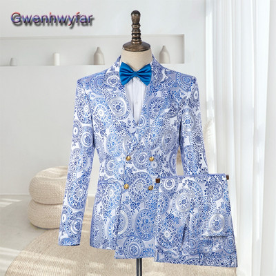 Gwenhwyfar méretre szabott férfi esküvői öltöny, Peak Lapel dupla mellű vőlegény blézer szmoking, Slim Fit Costume Pour Hommes Terno Masculino