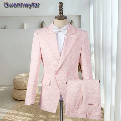 Gwenhwyfar méretre szabott férfi esküvői öltöny, Peak Lapel dupla mellű vőlegény blézer szmoking, Slim Fit Costume Pour Hommes Terno Masculino