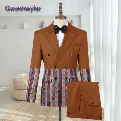 Gwenhwyfar méretre szabott férfi esküvői öltöny, Peak Lapel dupla mellű vőlegény blézer szmoking, Slim Fit Costume Pour Hommes Terno Masculino