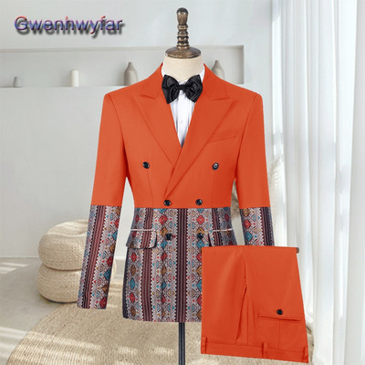 Gwenhwyfar méretre szabott férfi esküvői öltöny, Peak Lapel dupla mellű vőlegény blézer szmoking, Slim Fit Costume Pour Hommes Terno Masculino