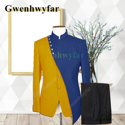 Gwenhwyfar Divatos új tervező stílusú esküvői öltöny Vőlegény vegyes Colocr öltöny alkalmi elegáns szmoking divat 2 részes öltöny dzsekik szett