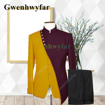 Gwenhwyfar Divatos új tervező stílusú esküvői öltöny Vőlegény vegyes Colocr öltöny alkalmi elegáns szmoking divat 2 részes öltöny dzsekik szett