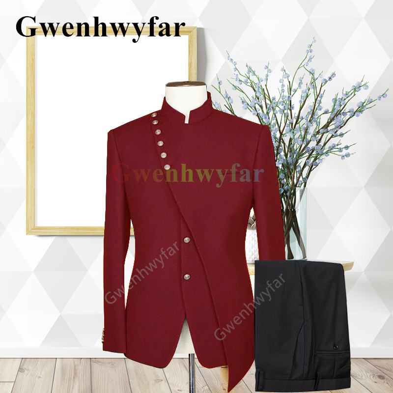 Gwenhwyfar Divatos új tervező stílusú esküvői öltöny Vőlegény vegyes Colocr öltöny alkalmi elegáns szmoking divat 2 részes öltöny dzsekik szett