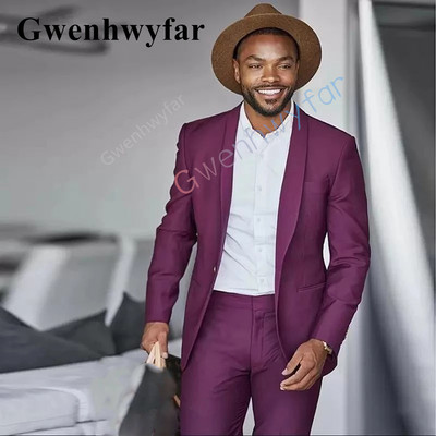 Gwenhwyfar testreszabott, divatos stílus vőlegény szmoking kendő hajtóka férfi öltöny 2 db esküvői Blzaer szettek Terno Masculino Completo